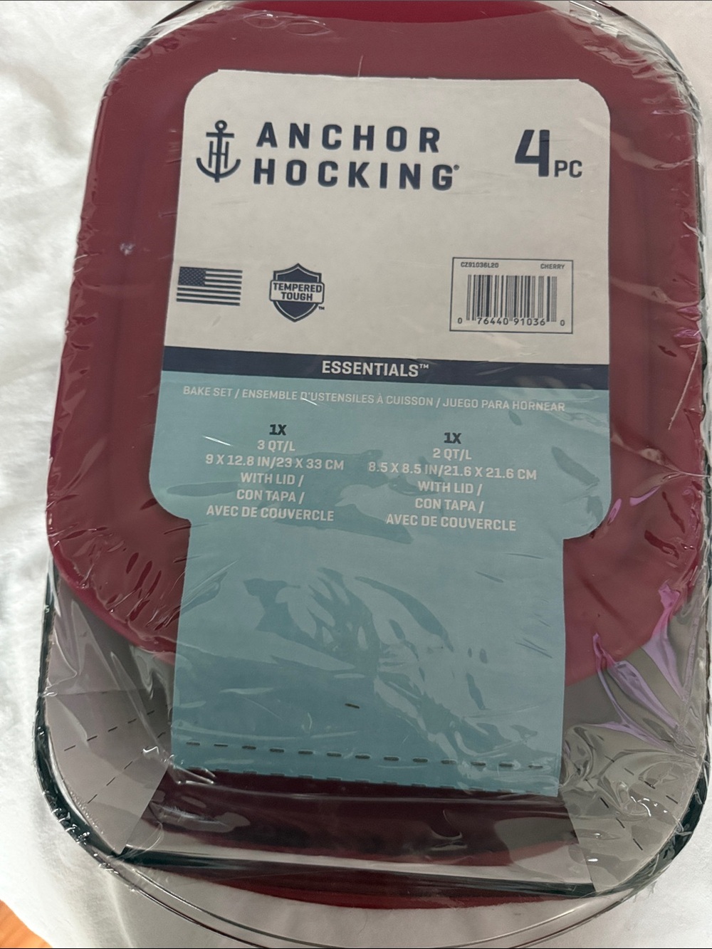 BNIB Anchor Hocking Pink and Clear Glass Covered Baking Dish - 4pc